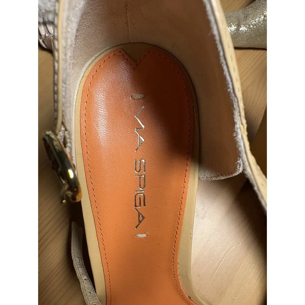 NWOT Via Spiga Women’s Beige Leather Strappy Ankle Strap Wedge Sandals 9.5M